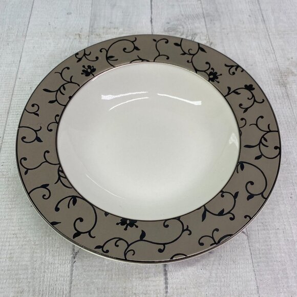 PTS International B Smith W Style FIORI Gray Rim Black Leaves 9" Bowls Set of 4 - Picture 8 of 16